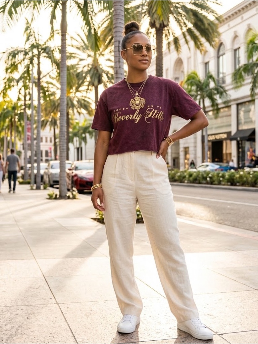 Beverly Hills Rodeo Drive Graphic Summer Short Sleeve Crop Top Size Medium